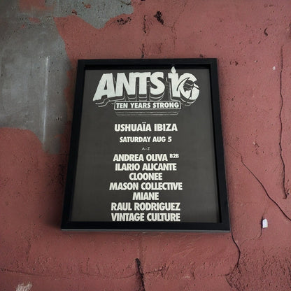 Ants ~ Genuine Ushuaia 10 Years Strong Anniversary Ibiza Framed Dj Artwork | Hi Ibiza | Luxury Black Frame