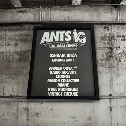 Ants ~ Genuine Ushuaia 10 Years Strong Anniversary Ibiza Framed Dj Artwork | Hi Ibiza | Luxury Black Frame