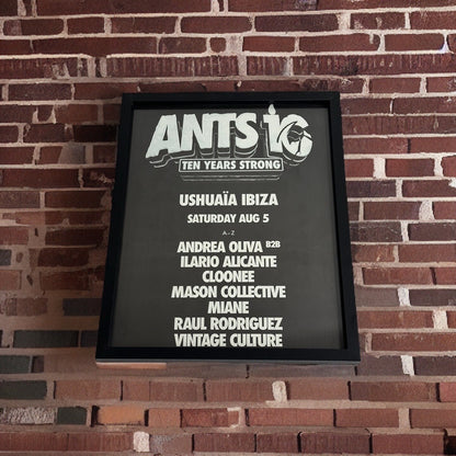 Ants ~ Genuine Ushuaia 10 Years Strong Anniversary Ibiza Framed Dj Artwork | Hi Ibiza | Luxury Black Frame