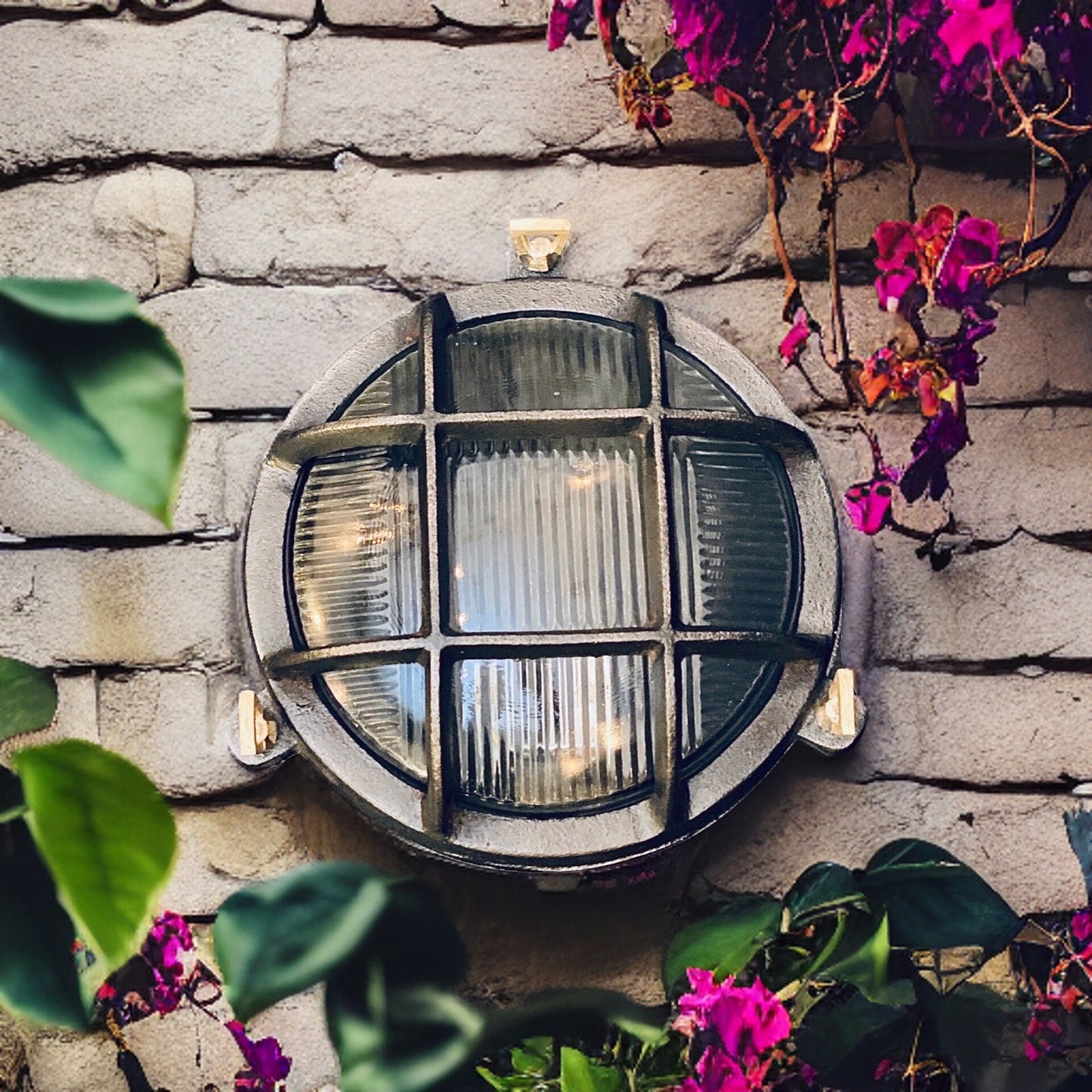 Wroxham ~ Caged Bulkhead Cast Pewter Industrial Wall Light | Ceiling Bathroom | Outdoor Garden | Vintage