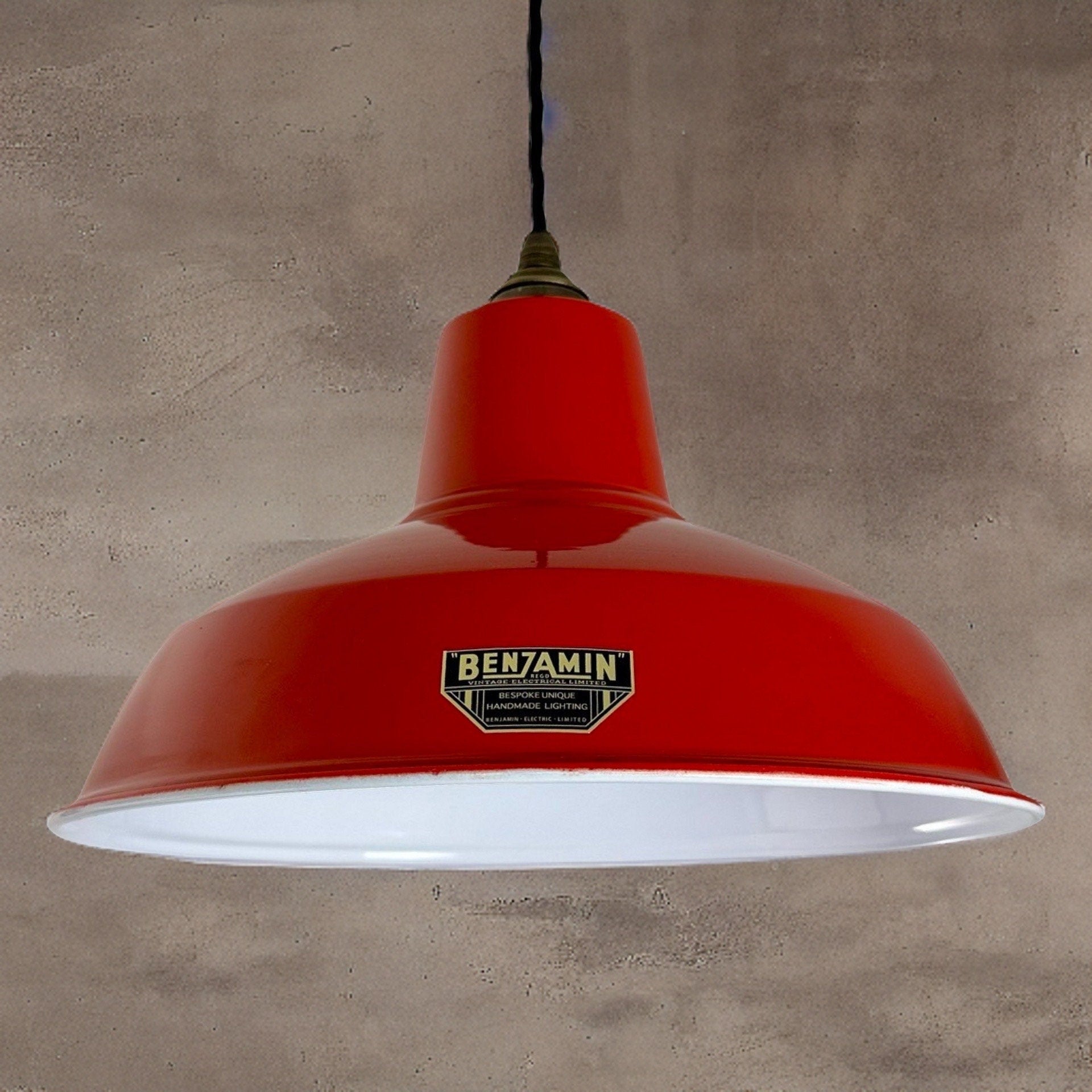 Filby ~ British Red RLM Reflector Lampshade Pendant Set Light ~ 12.5 Inch