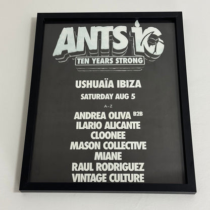 Ants ~ Genuine Ushuaia 10 Years Strong Anniversary Ibiza Framed Dj Artwork | Hi Ibiza | Luxury Black Frame