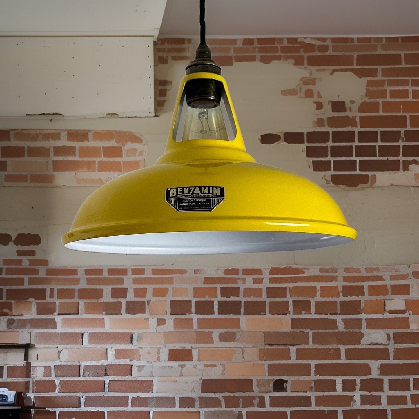 Cawston ~ *Worn* Summer Yellow Solid Shade Original 1932 Design Pendant Set Light | Ceiling Dining Room | Kitchen Table | Vintage