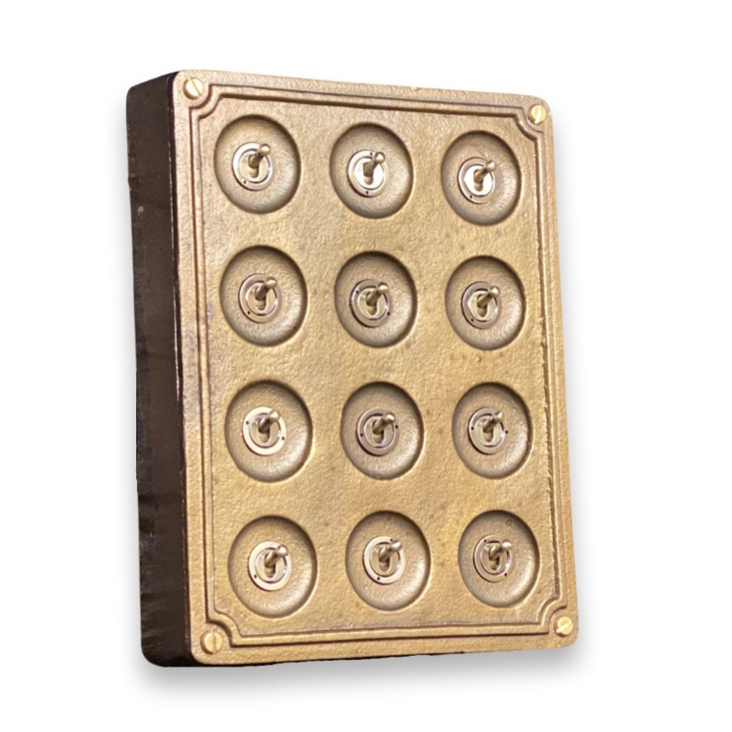 12 Gang 2 Way Bronze Solid Cast Metal Surface Mounting Conduit Light Switch Industrial - BS EN Approved Vintage Crabtree 1950