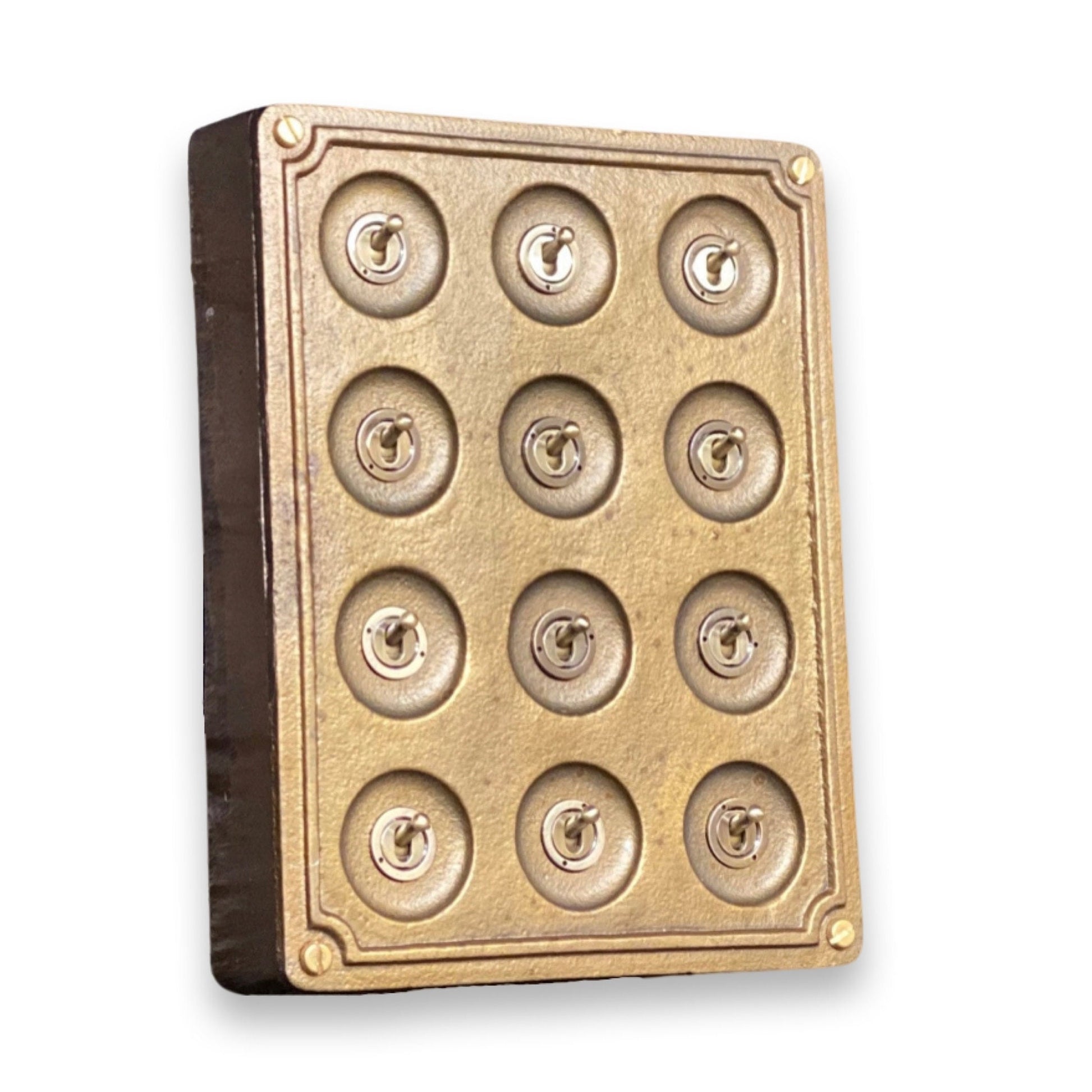 12 Gang 2 Way Bronze Solid Cast Metal Surface Mounting Conduit Light Switch Industrial - BS EN Approved Vintage Crabtree 1950