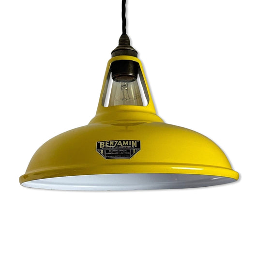 Cawston ~ *Worn* Summer Yellow Solid Shade Original 1932 Design Pendant Set Light | Ceiling Dining Room | Kitchen Table | Vintage