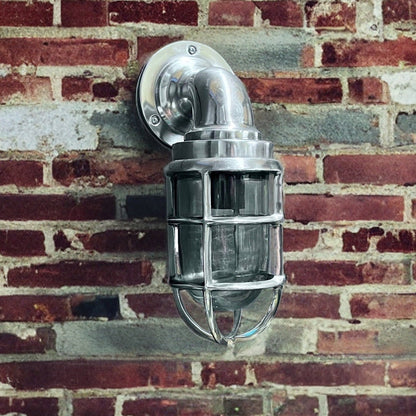 Beachamwell ~ Bulkhead Outdoor & Bathroom Sconce Wall Light Polished Silver | 10.5 Inch