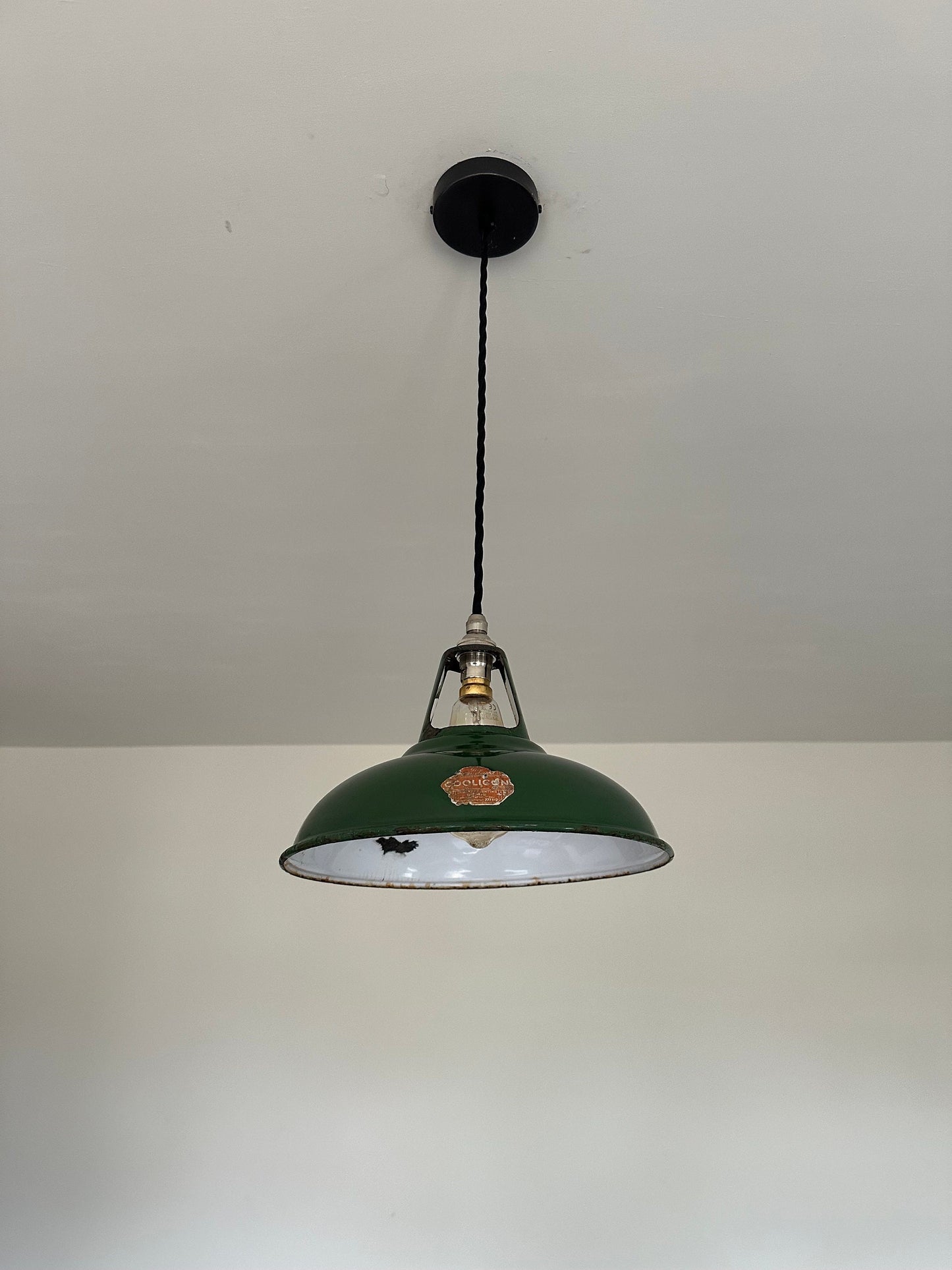 Geniune Green Solid Coolicon 1932 Shade Pendant Set Light | Ceiling Dining Room | Antique Restored | Kitchen Table | Vintage Filament Bulb