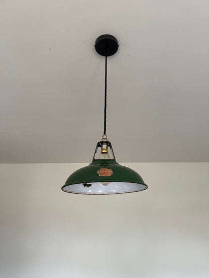 Geniune Green Solid Coolicon 1932 Shade Pendant Set Light | Ceiling Dining Room | Antique Restored | Kitchen Table | Vintage Filament Bulb