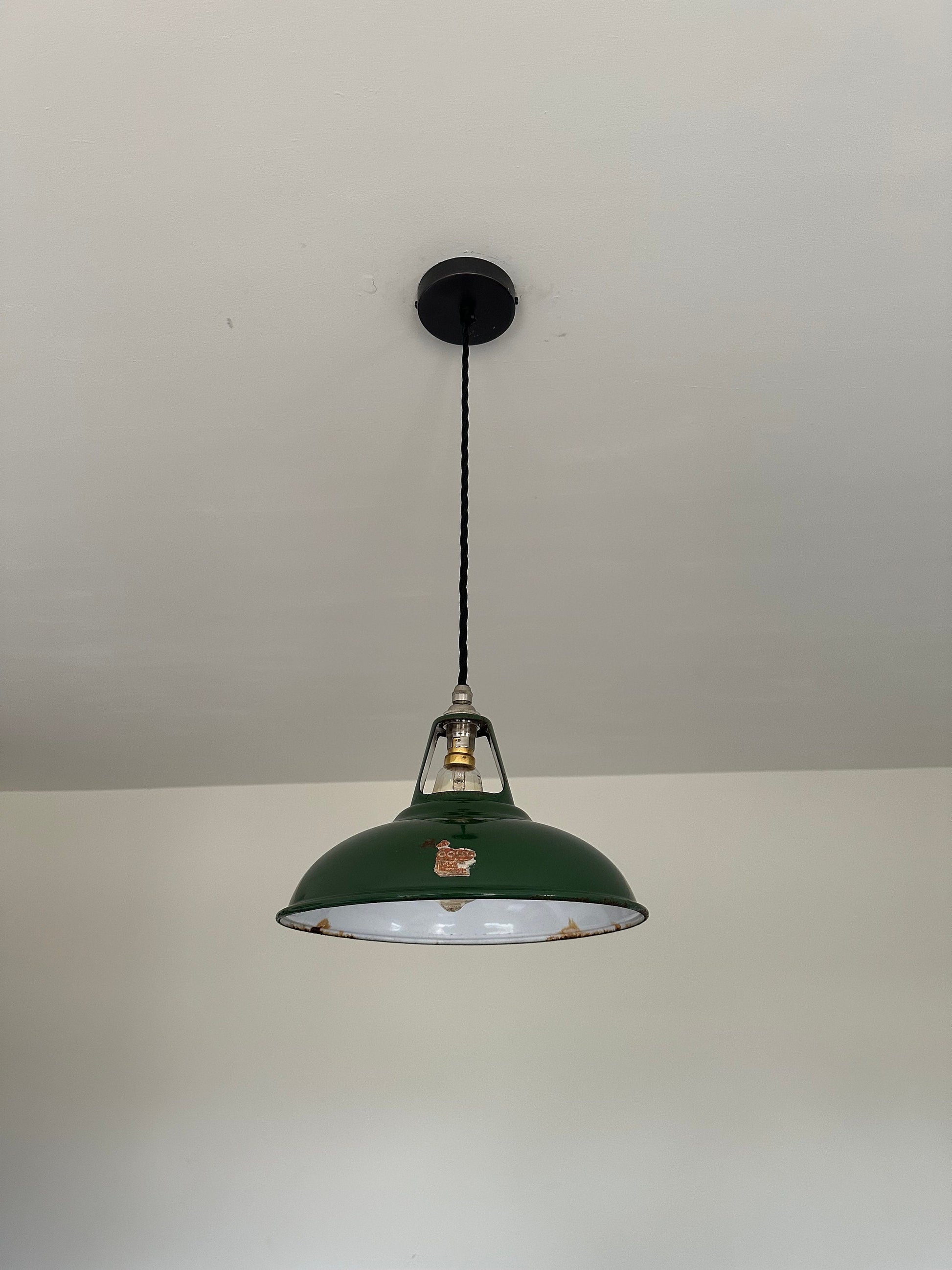 Geniune Green Solid Coolicon 1932 Shade Pendant Set Light 11 Inch | Ceiling Dining Room | Kitchen Table | Vintage Filament Bulb