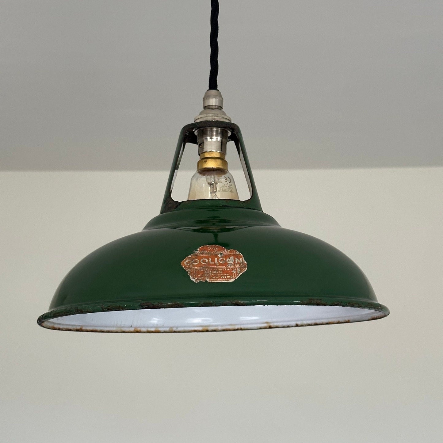 Geniune Green Solid Coolicon 1932 Shade Pendant Set Light | Ceiling Dining Room | Antique Restored | Kitchen Table | Vintage Filament Bulb