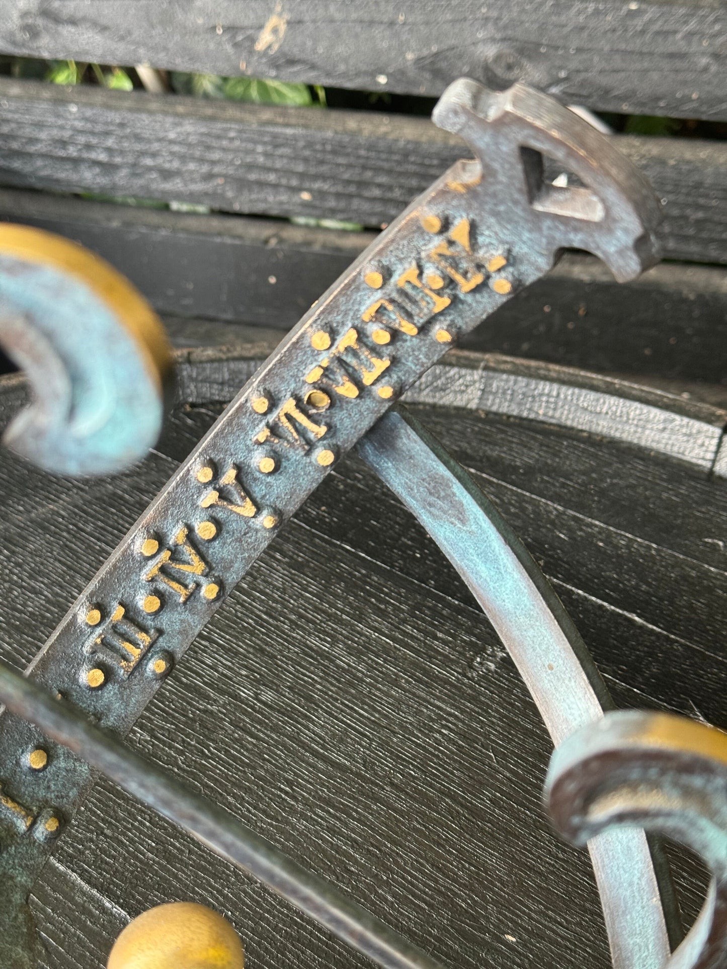 Armillary Small Sphere Sundial Solid Brass and Verdigris Patina Bronze Sculpture Sun Dial Watch Clock