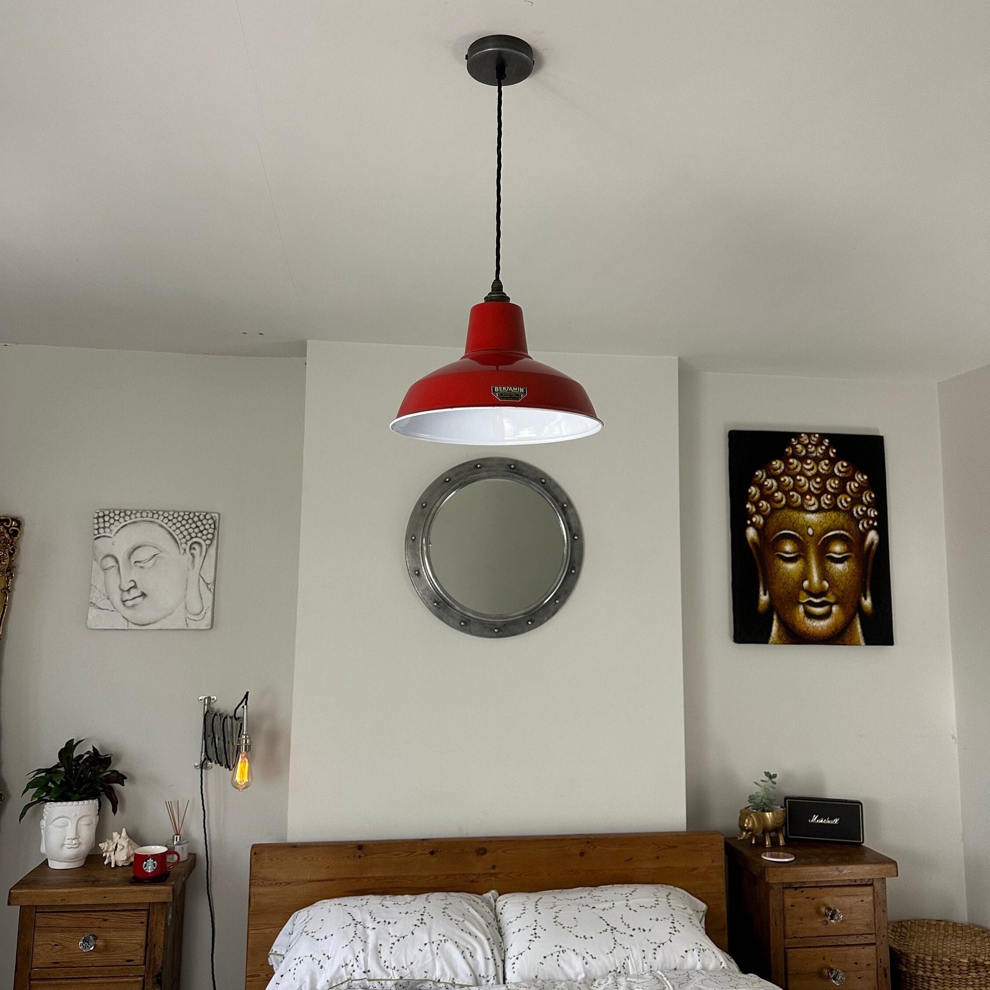 Filby ~ British Red RLM Reflector Lampshade Pendant Set Light ~ 12.5 Inch