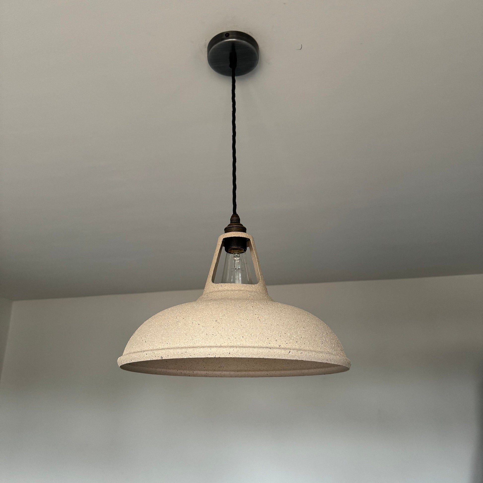 Cawston XL - Stone Finish Solid Steel Coolicon Slotted Lampshade Pendant Set Light - 14 Inch
