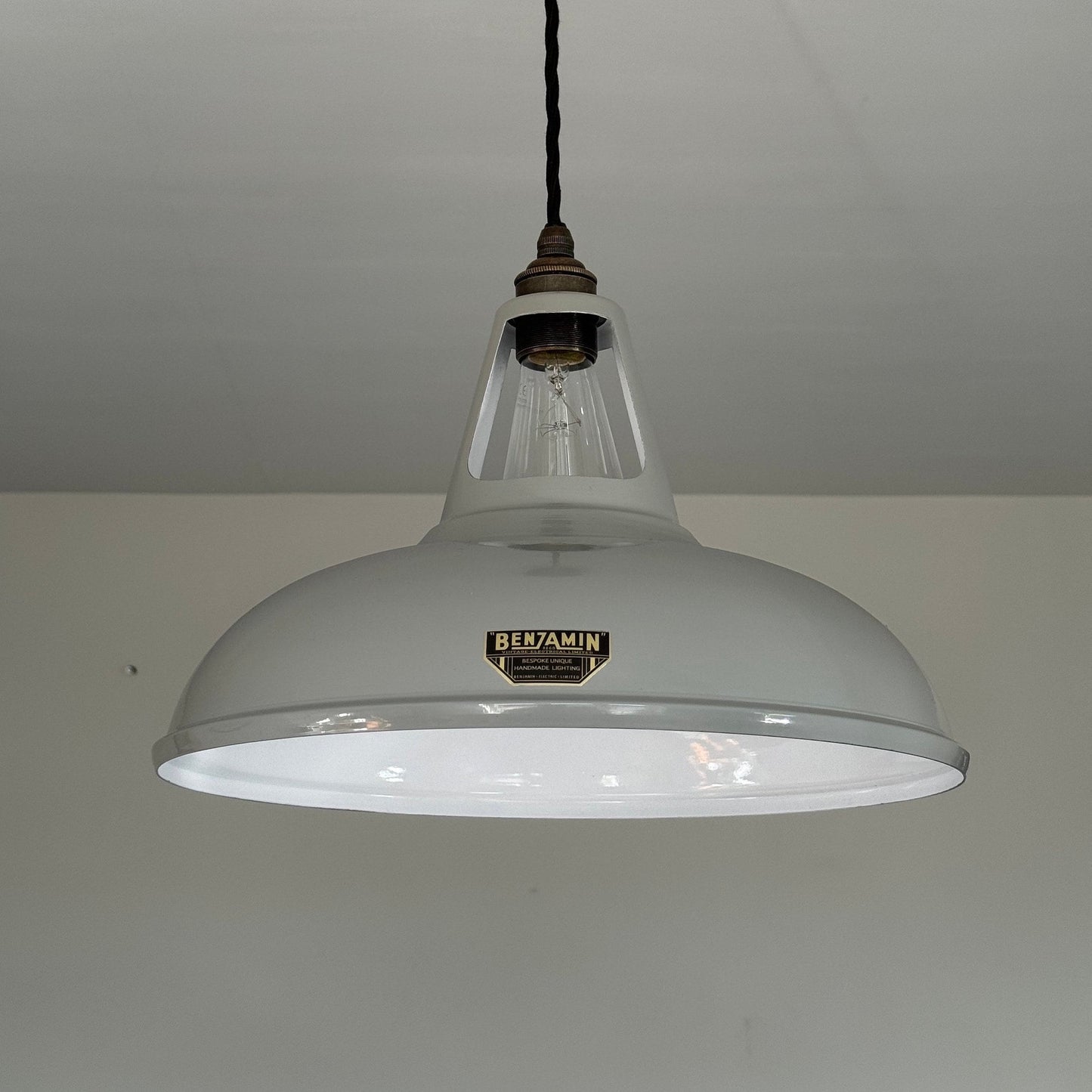 Cawston XL - Original Grey Slotted Lampshade Pendant Set Light *Worn* ~ 14 Inch