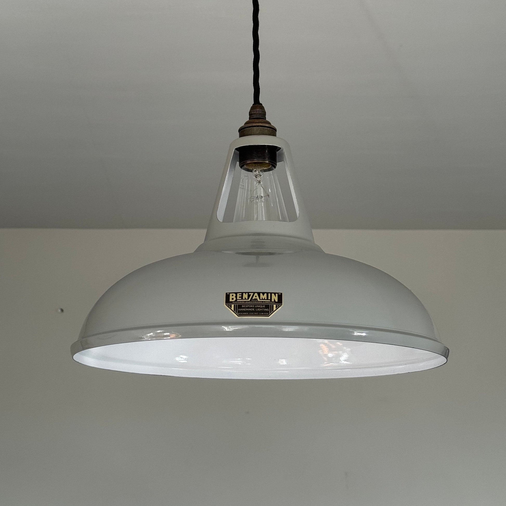 Cawston XL - Original Grey Slotted Lampshade Pendant Set Light *Worn* ~ 14 Inch