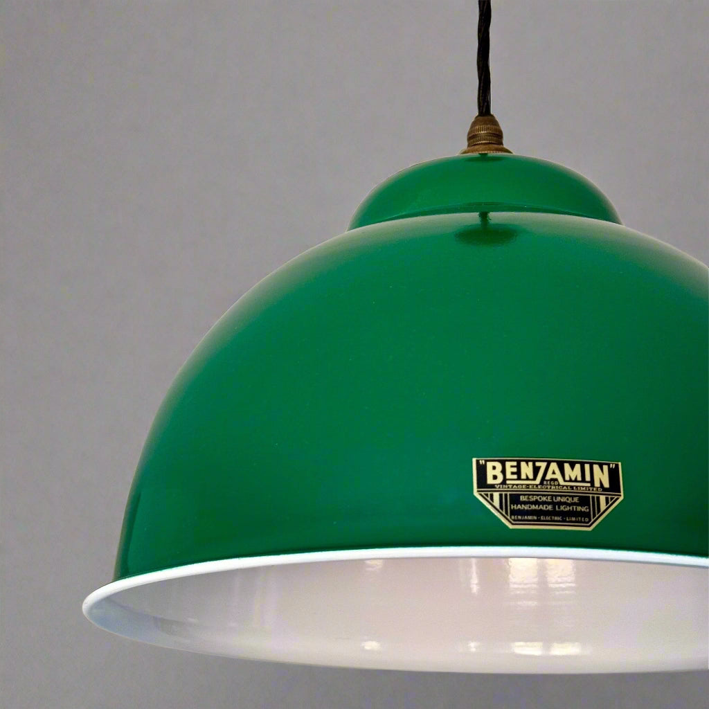 Morley XL ~ Racing Green Solid Steel Shade Pendant Set Light ~ 13 Inch