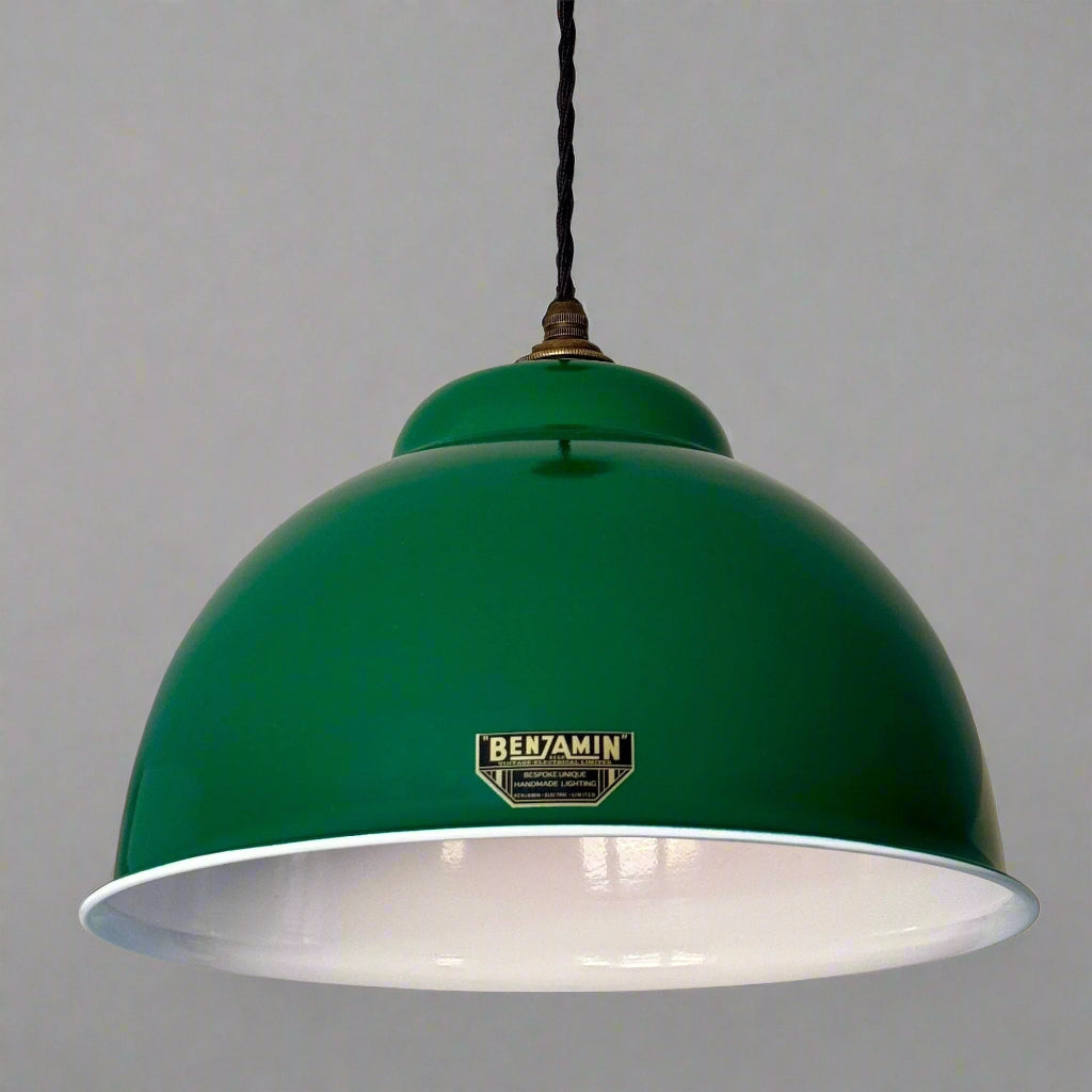 Morley XL ~ Racing Green Solid Steel Shade Pendant Set Light ~ 13 Inch