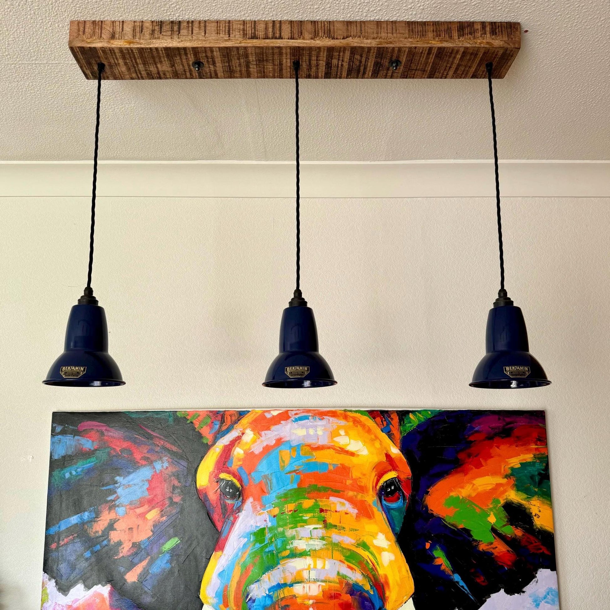 Alby x Royal Blue Lampshade Pendant Set Wooden Track Light Dining Room Kitchen Table No Bulb