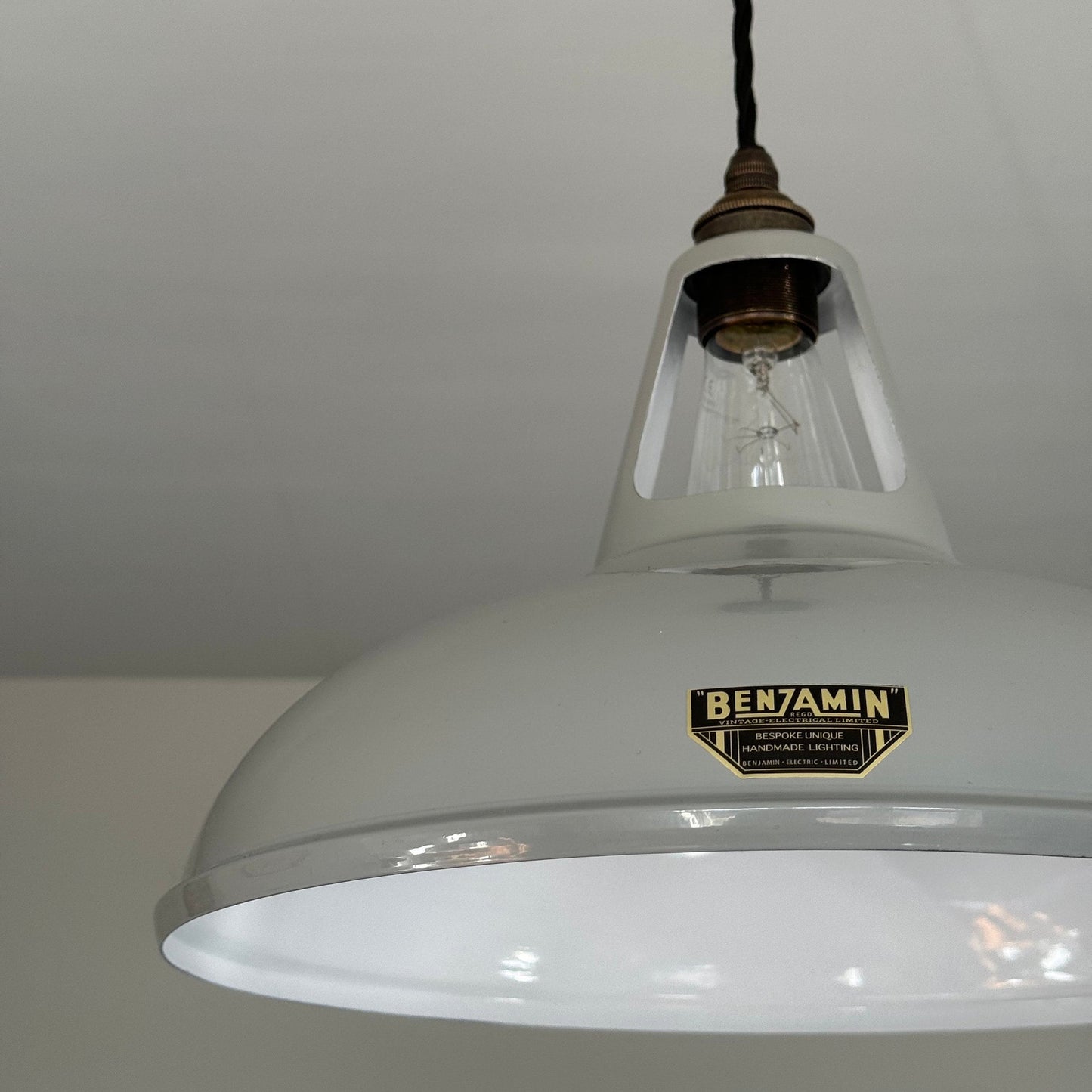 Cawston XL - Original Grey Slotted Lampshade Pendant Set Light *Worn* ~ 14 Inch