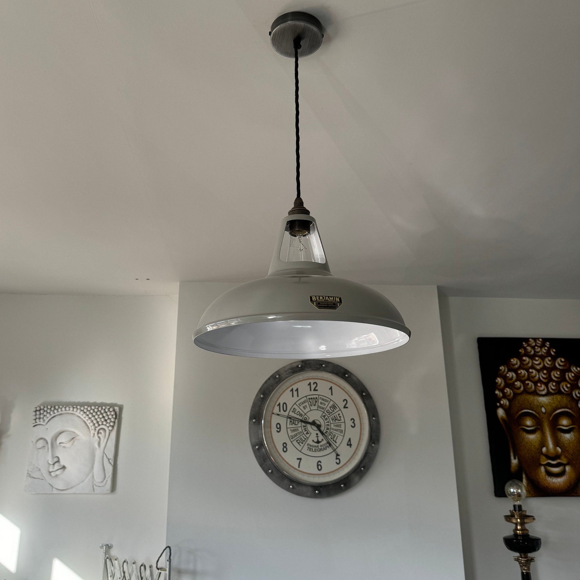 Cawston XL - Original Grey Slotted Lampshade Pendant Set Light *Worn* ~ 14 Inch