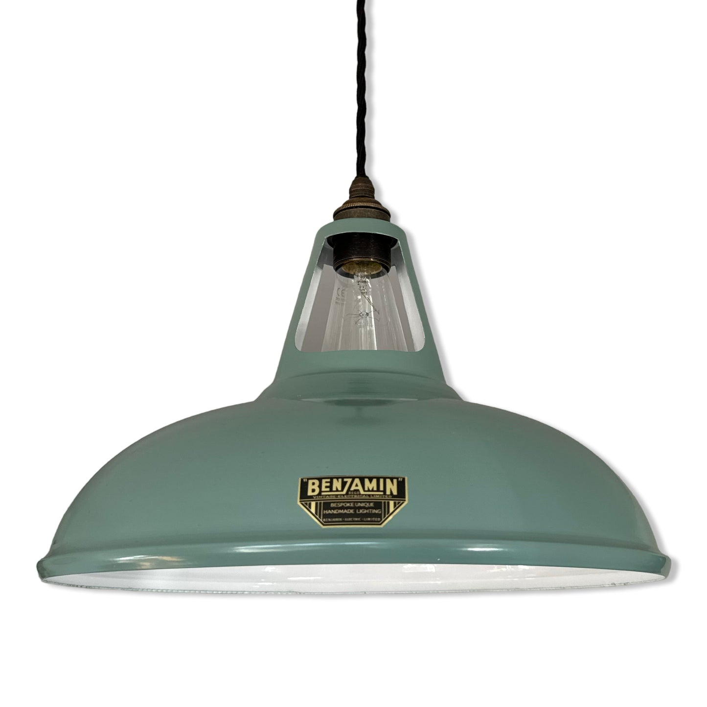 Cawston XL ~ Pistachio Green Lampshade Slotted Pendant Set Light *Worn* ~ 14 Inch