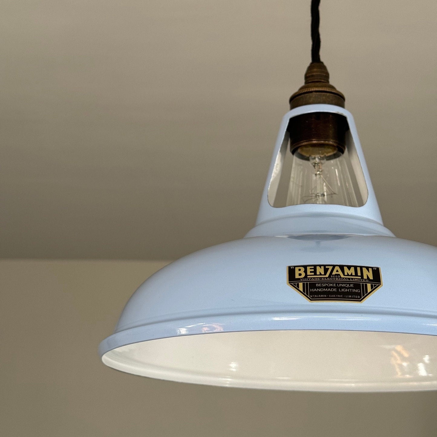 Cawston ~ Light Sky Blue Slotted Lampshade Pendant Set Light *Worn* ~ 11 Inch
