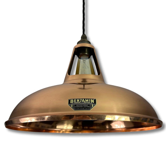 Cawston XL - **Worn** Genuine Solid Copper Slotted Lampshade Pendant Set Light - 14 Inch