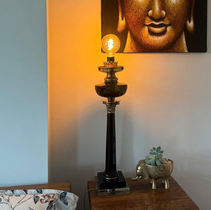 French Style Solid Brass & Black Glass Table Lamp Vintage Style | Bedroom | Bedside Reading Light | Retro | Hallway