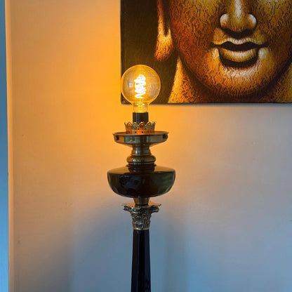 French Style Solid Brass & Black Glass Table Lamp Vintage Style | Bedroom | Bedside Reading Light | Retro | Hallway