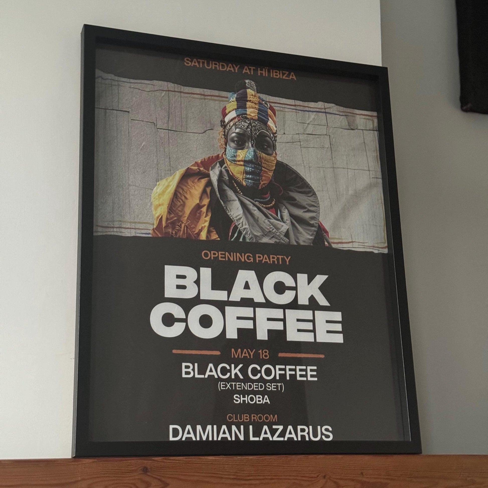Black Coffee ~ Genuine Ibiza Framed Dj Artwork | Hi Ibiza | A3 Luxury Black Frame