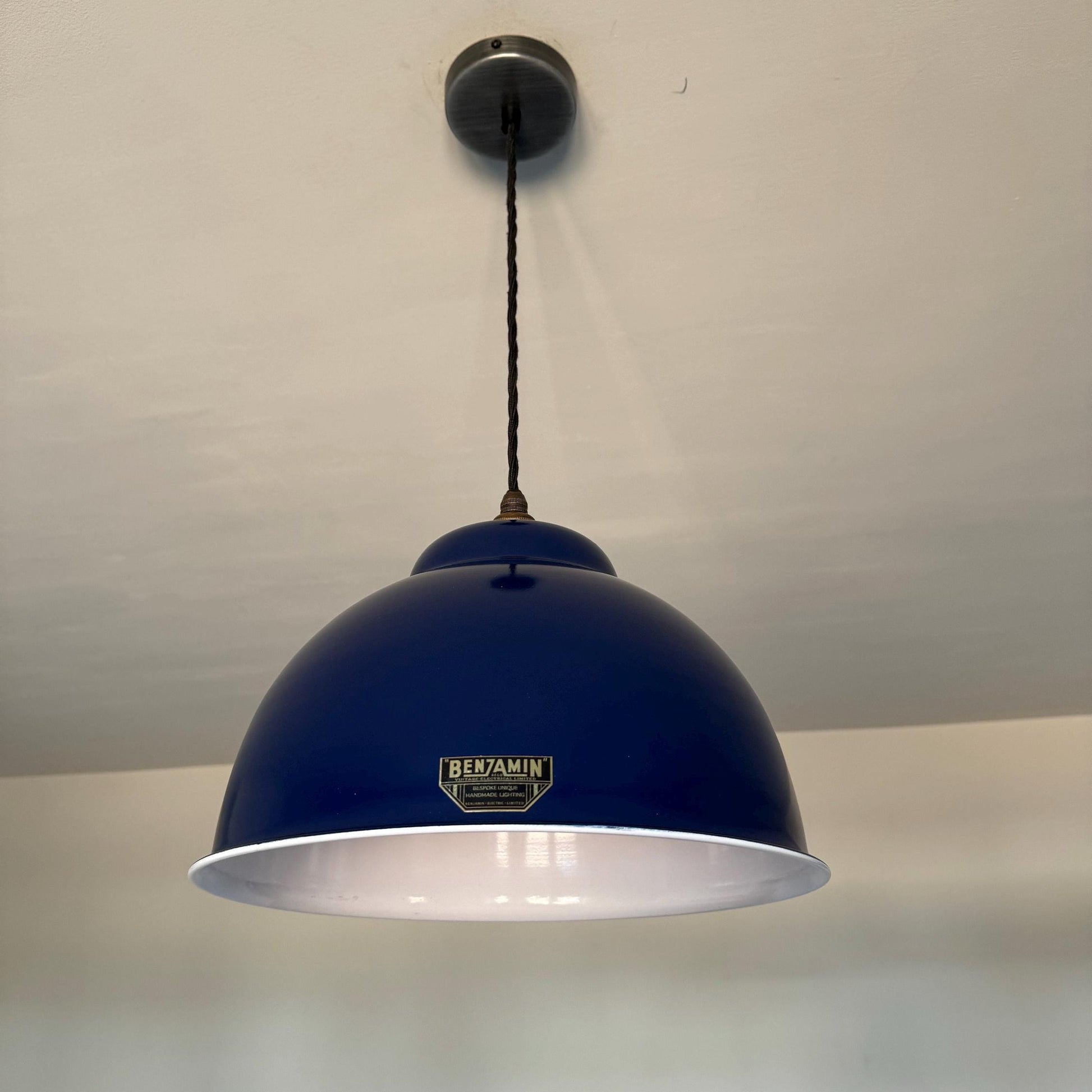 Morley XL ~ Navy Blue Solid Steel Shade Pendant Set Light ~ 13 Inch