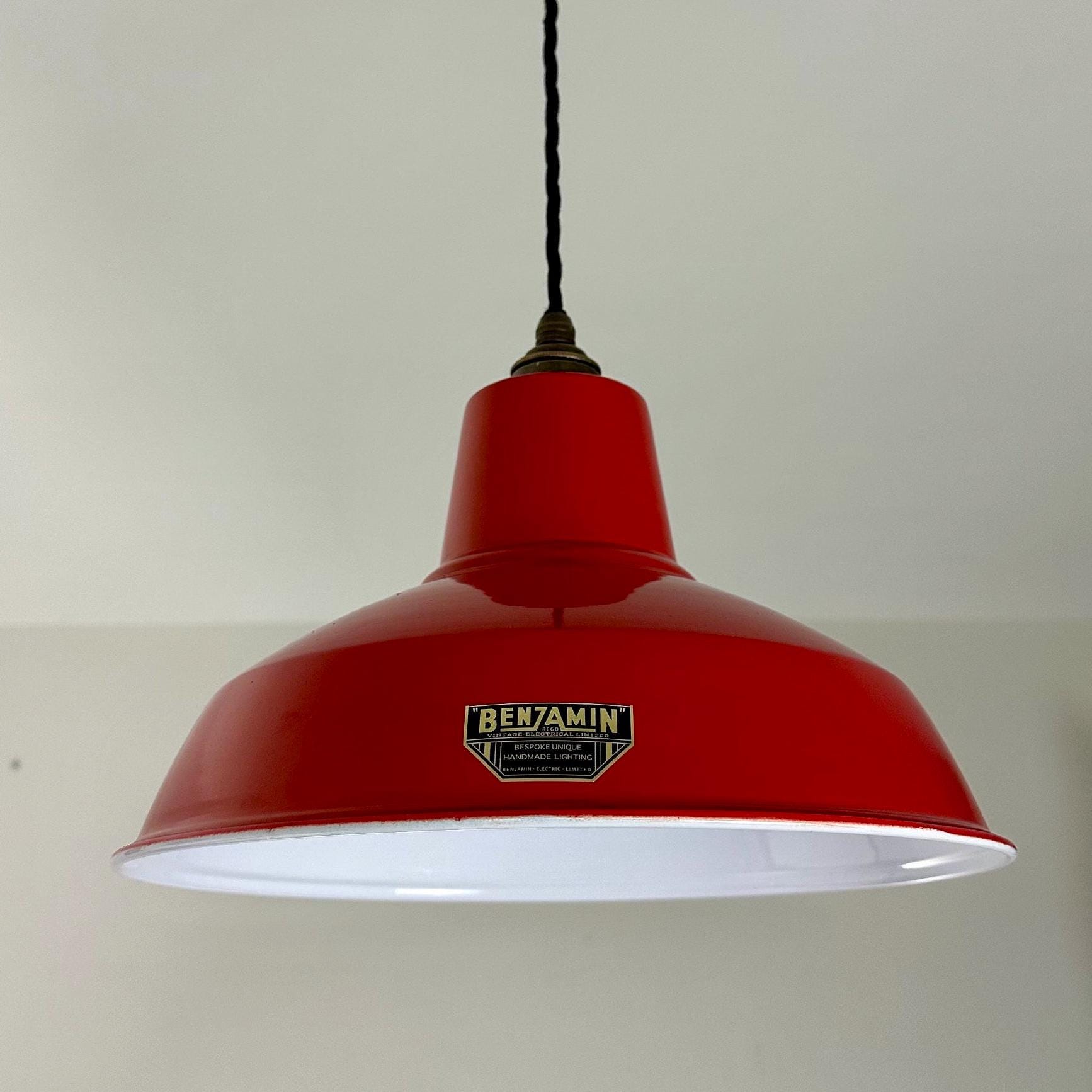 Filby ~ British Red RLM Reflector Lampshade Pendant Set Light ~ 12.5 Inch