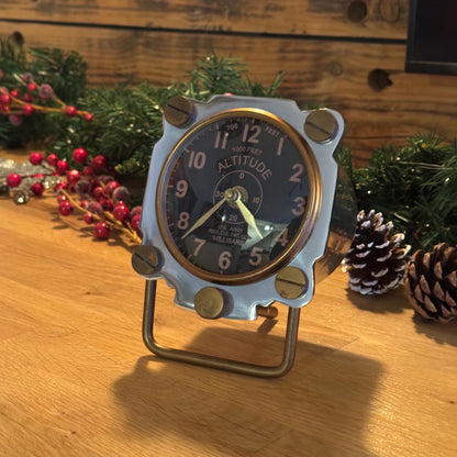 Altimeter Table Clock Polished Nickel Solid Brass US Airforce Nautical Vintage Industrial Decor
