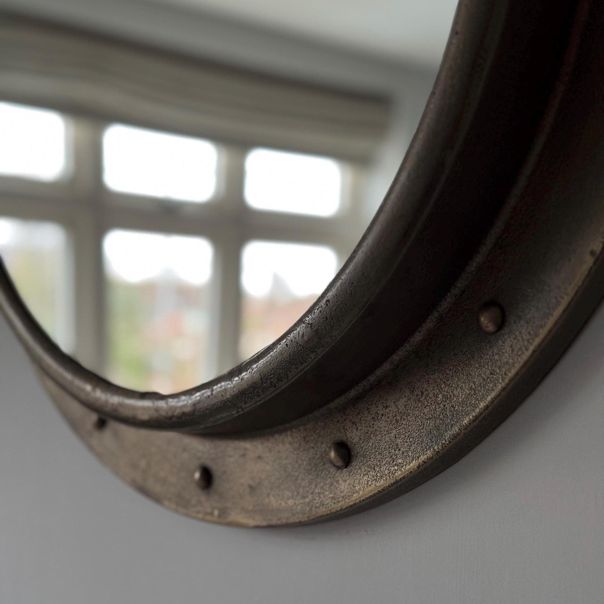 Oversized XL Antique Brass Mirror Solid Cast Nautical Industrial US Navy Deck Yacht Master by Maxlume ~ 61cm