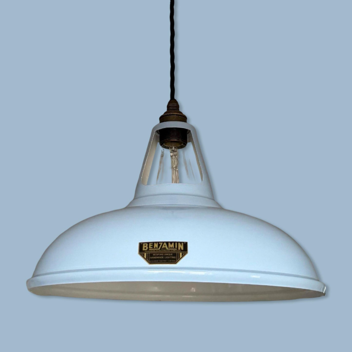 Cawston XL ~ Light Sky Blue Slotted Lampshade Pendant Set Light *Worn* ~ 14 Inch