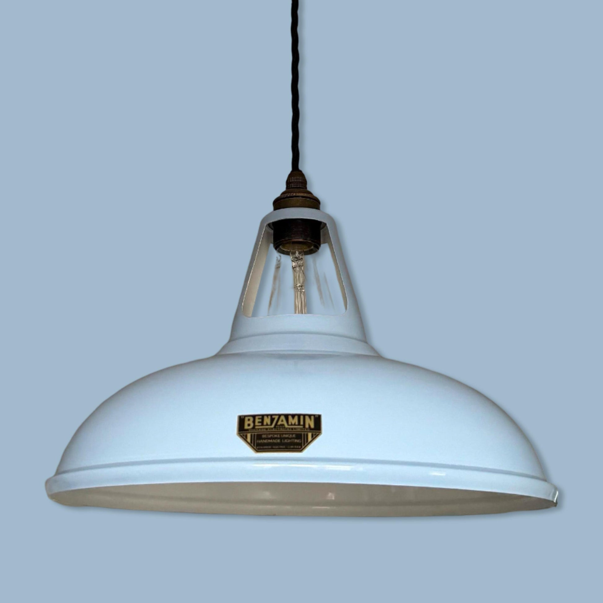 Cawston XL ~ Light Sky Blue Slotted Lampshade Pendant Set Light *Worn* ~ 14 Inch
