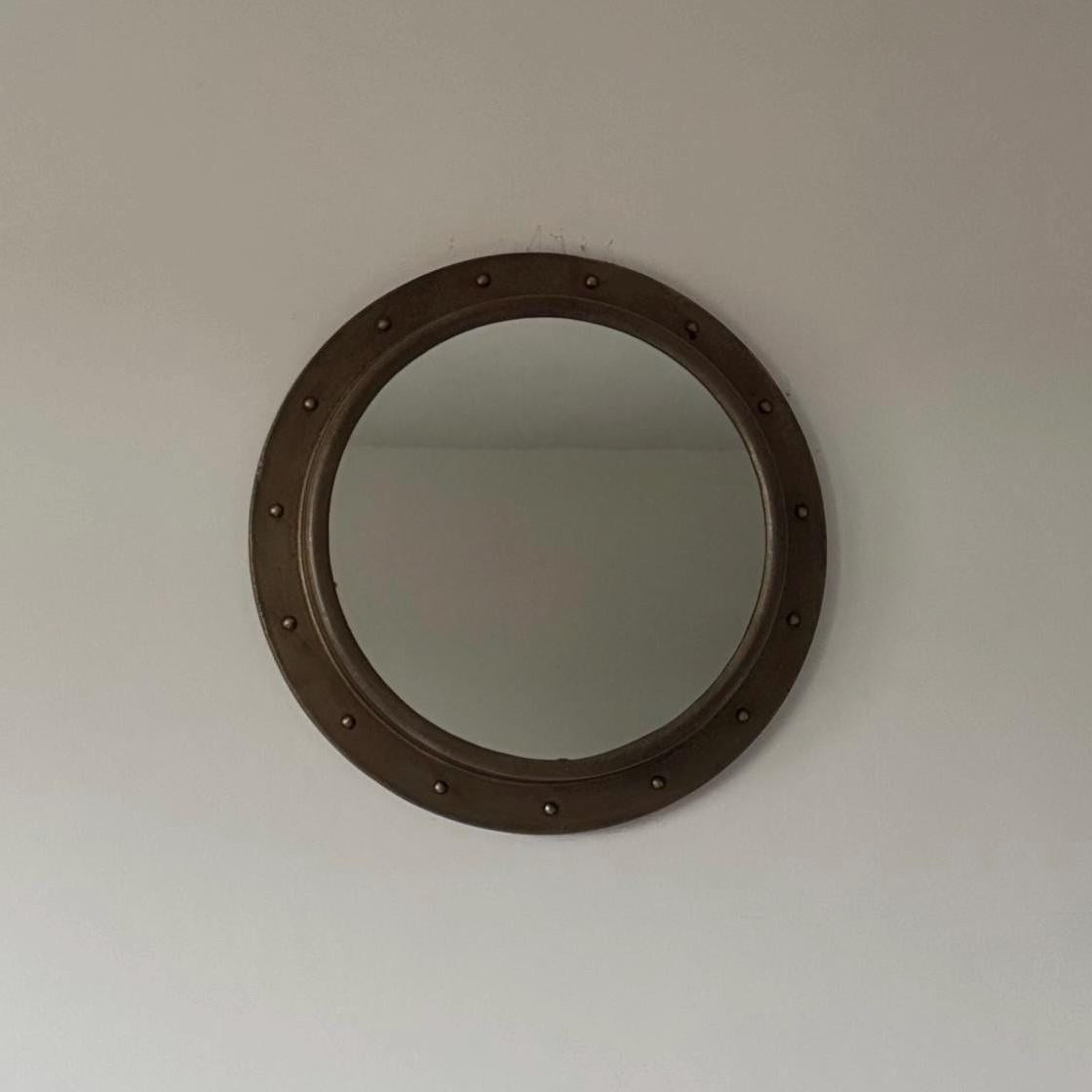 Oversized XL Antique Brass Mirror Solid Cast Nautical Industrial US Navy Deck Yacht Master by Maxlume ~ 61cm