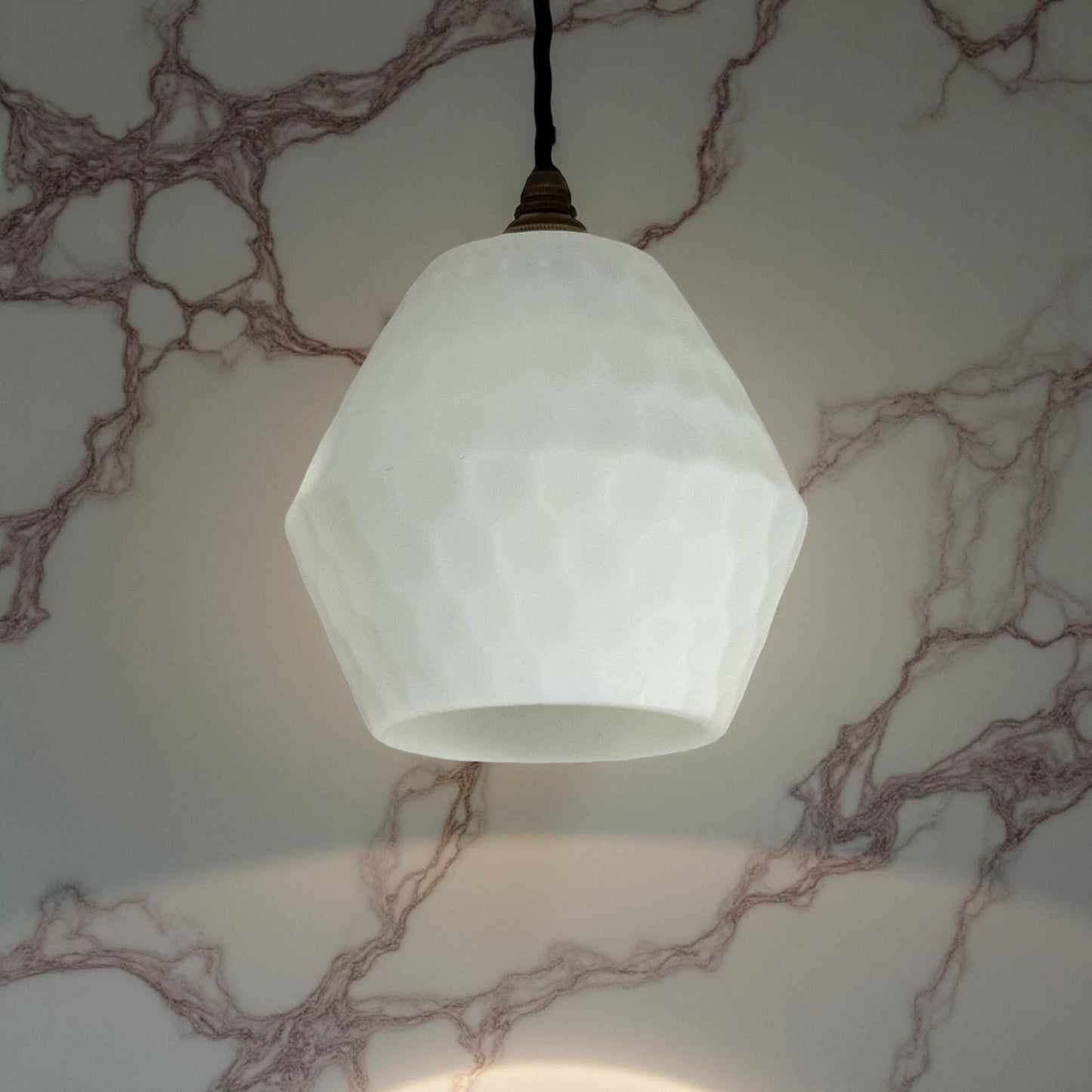 White Faceted Geometric Beehive Glass Pendant Set Ceiling Light