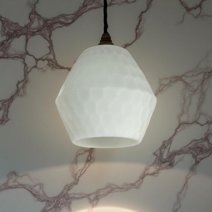 White Faceted Geometric Beehive Glass Pendant Set Ceiling Light