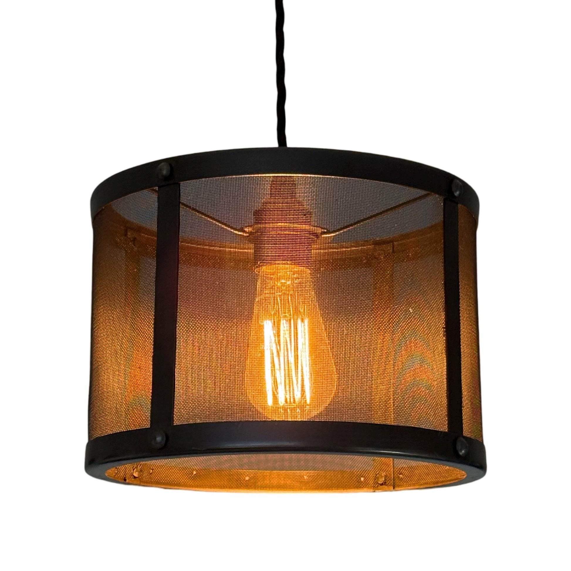 Fishnet Mesh Drum Lampshade Solid Pewter Design Pendant Set Light ~ 10 Inch