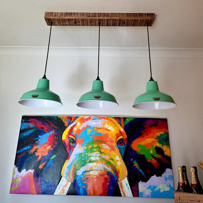 Filby ~ 3 x Fresh Teal Green Lampshade Pendant Set Wooden Track Light | Dining Room | Kitchen Table