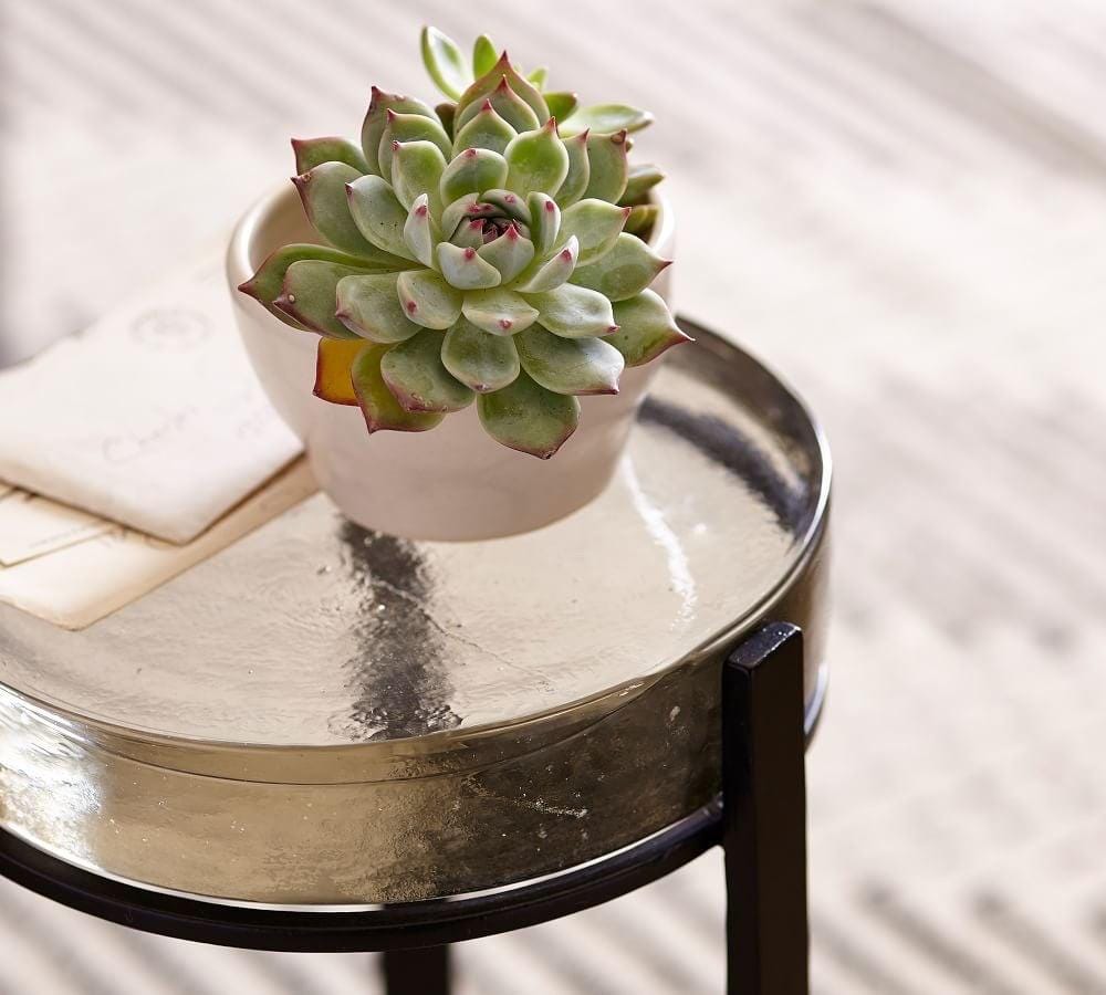 Solid Glass Round Accent Side Coffee Table Retro