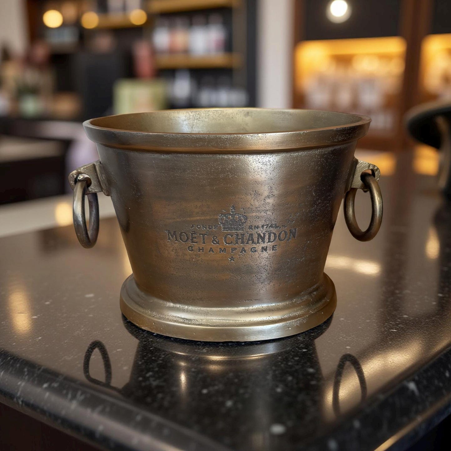 Moët & Chandon Antique Brass Great Gatsby ~ Solid Cast Engraved Champagne Ice Bucket | Wine Cooler
