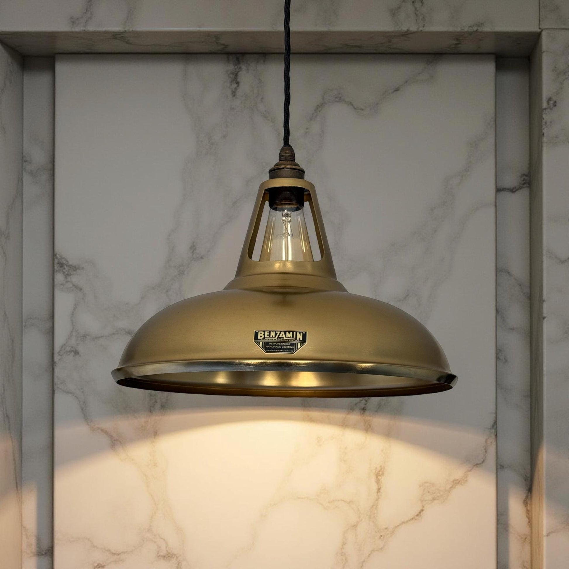 Cawston XL ~ Antique Brushed Brass Lampshade Pendant Ceiling Light ~ 14 Inch