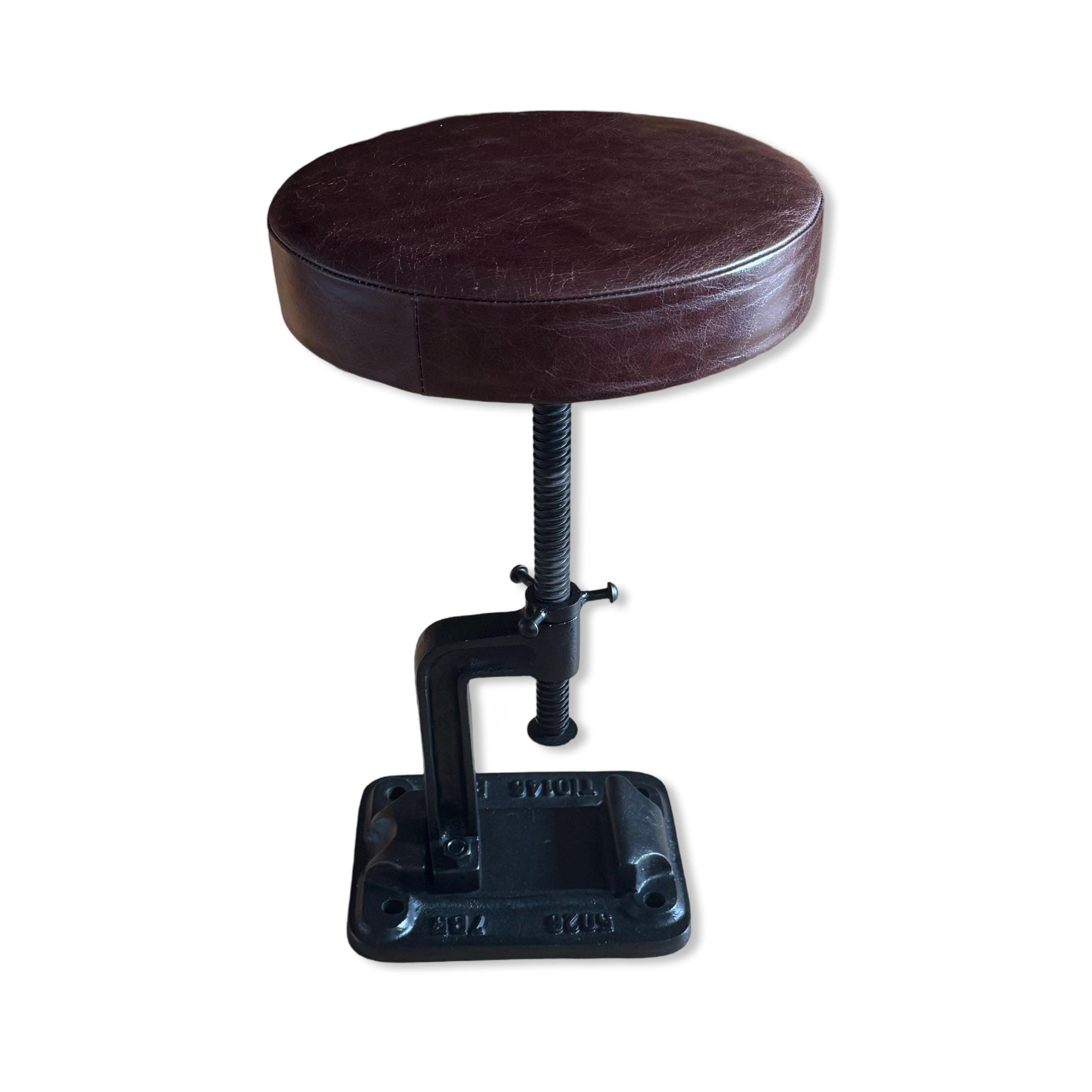 Vice Clamp Industrial Solid Bar Stool Wood or Leather Top Solid Cast Metal Base | Vintage Style | Floor Standing