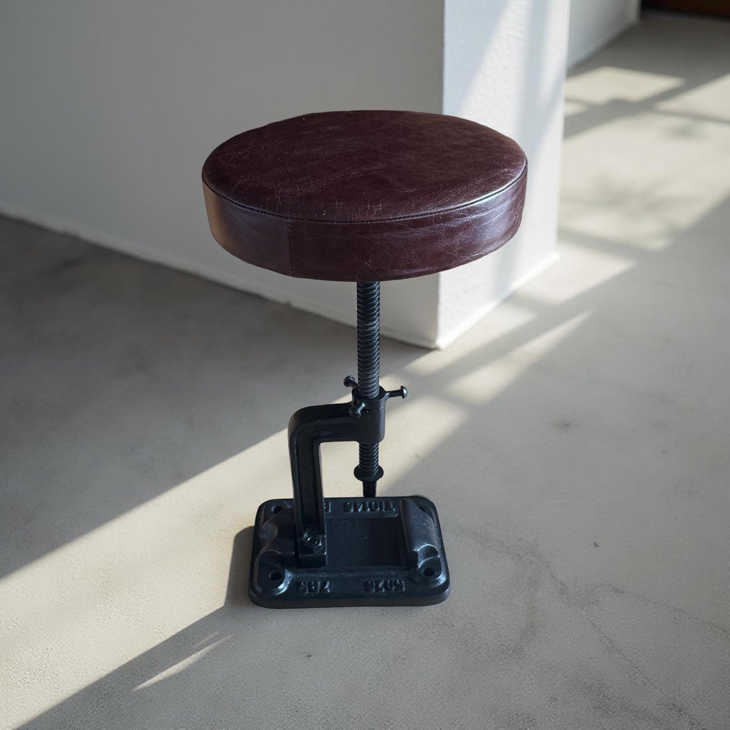 Vice Clamp Industrial Solid Bar Stool Wood or Leather Top Solid Cast Metal Base | Vintage Style | Floor Standing