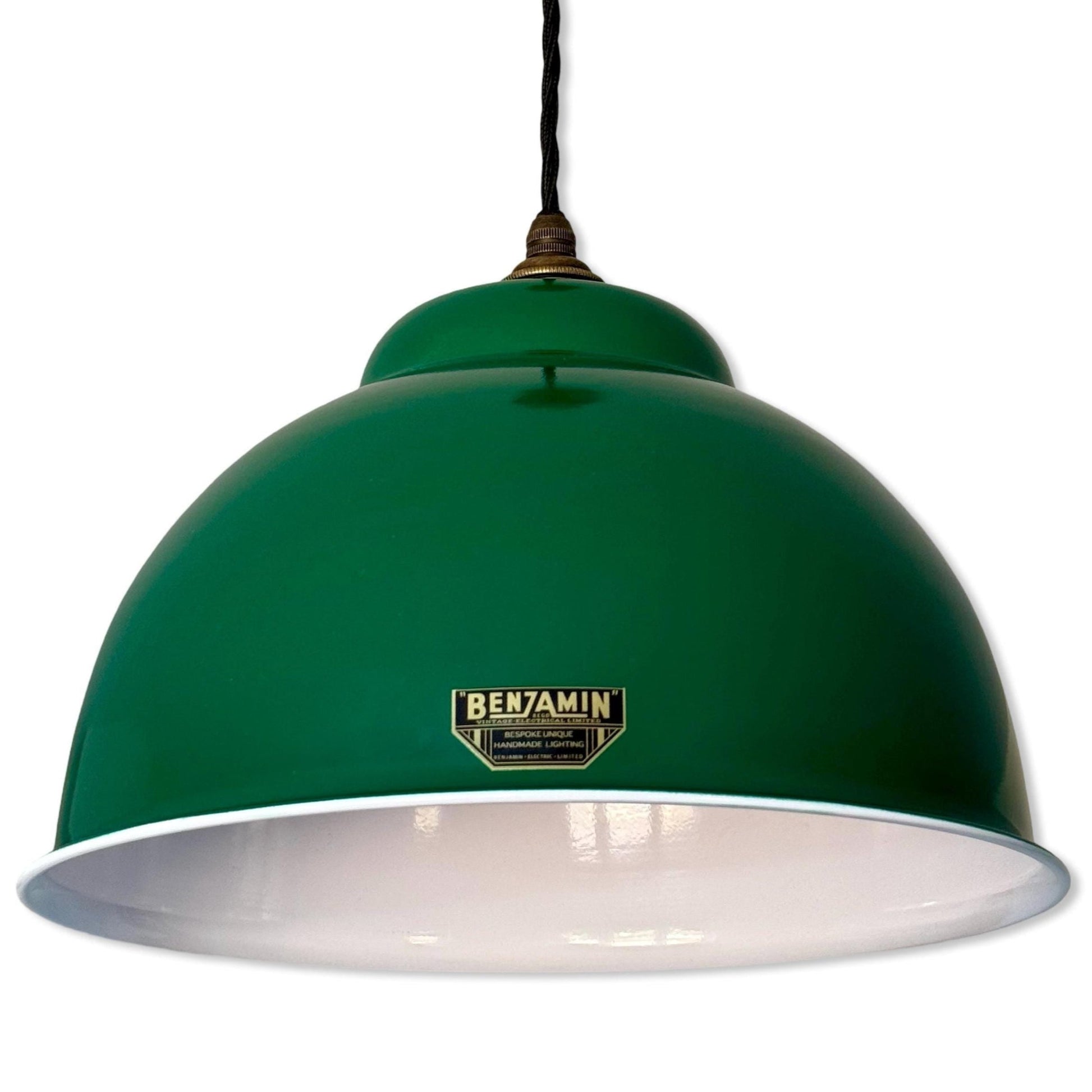 Morley XL ~ Racing Green Solid Steel Shade Pendant Set Light ~ 13 Inch