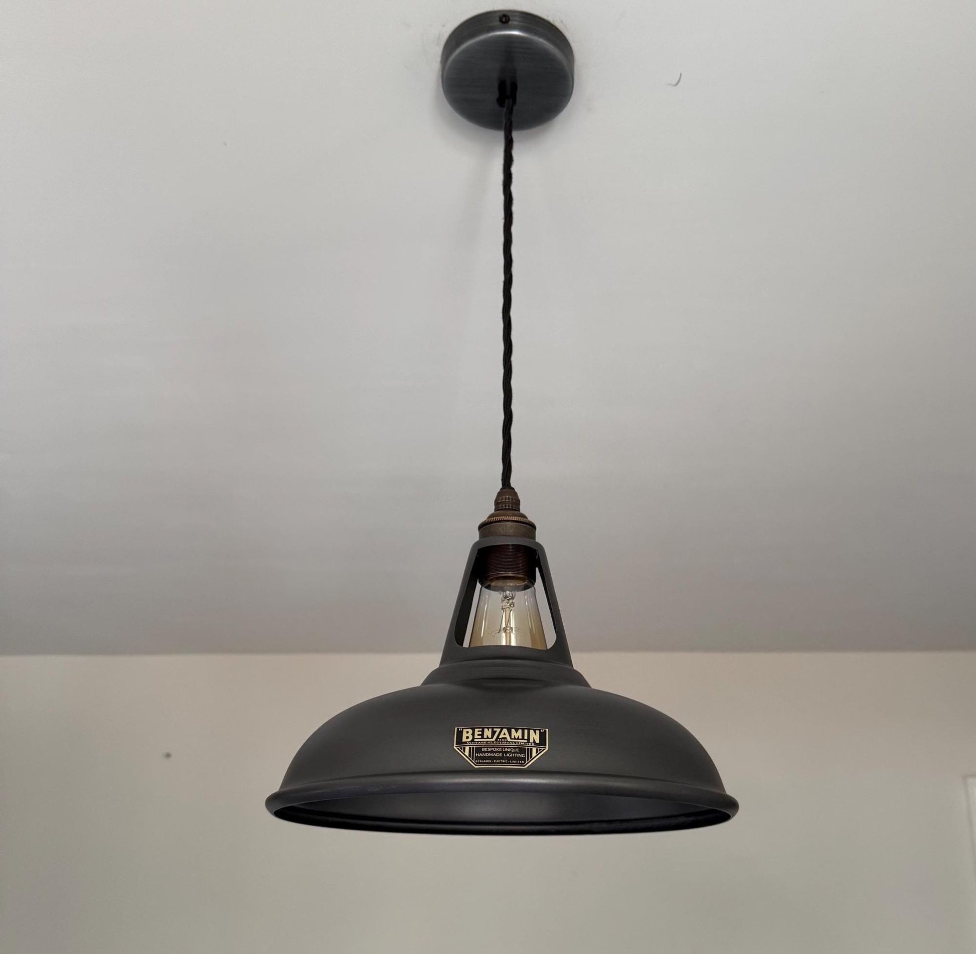 Cawston ~ Pewter Grey Slotted Lampshade Pendant Set Light ~ 11 Inch