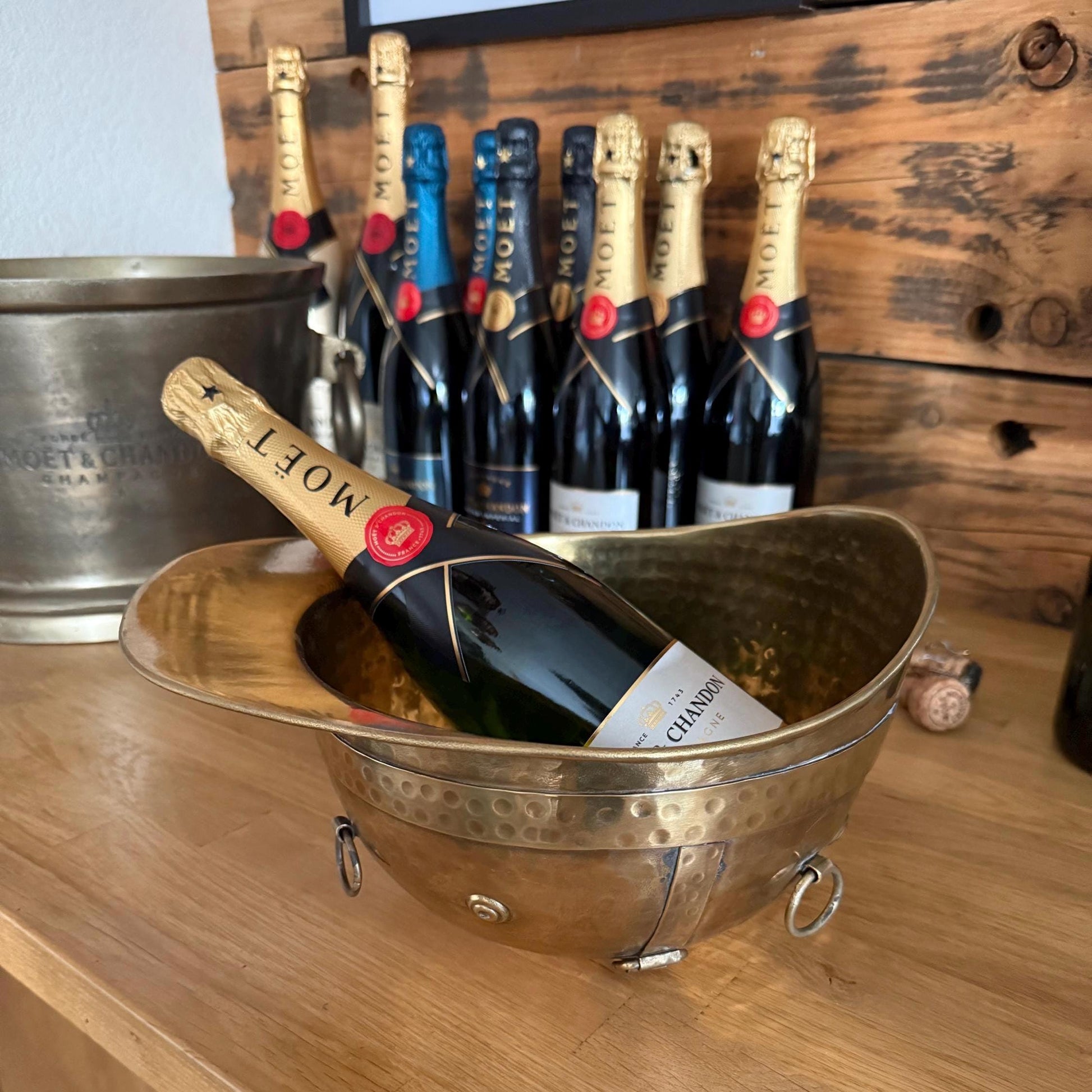 Polo Helmet Solid Antique Brass Champagne Ice Bucket | Wine Cooler
